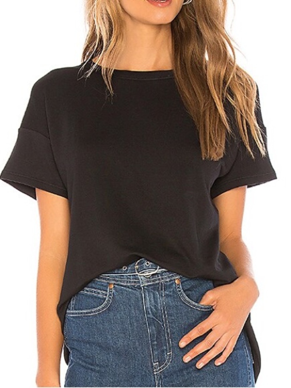 rag & bone Kat Split Back Short Sleeve Tee Crewneck in Black